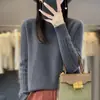 Suéter folgado, tricô casual, 02025, gola alta discreta, camada interna, camada base espessa, feminino, 10% lã, novo estilo, transfronteiriço, cinza