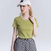 Camiseta Sencilla de Algodón Tipo Seda de Color Sólido, Manga Corta, Verano, Textura de Seda de Hielo, Hombro Normal, Corte Regular, Estilo Holgado, para Mujer