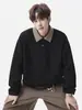 Sudadera Talla Grande Estilo Old Money Personalidad Primavera y Otoño Rayas Jersey Holgado para Hombre Solapa Superior Ropa Casual para Hombre Versátil