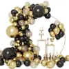 Serie Oro Negro de Amazon Transfronteriza Set de Globos Tema Cumpleaños Cadena de Globos Combinación Decoración Arreglo para Fiesta Festiva