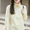 Nuevo Suéter de Punto para Otoño/Invierno 2026 de Lana Pura con Cuello Semi-Alto y Media Cremallera Manga Larga para Mujer Suéter de Lana Retorcida de Color Sólido