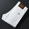 Jeans Brancos de Alta Qualidade Europeus Lyocell Tencel Três Provas para Homens no Outono Novo Slim Fit Barra Afunilada Elástico Casual Tendência