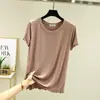 Nova estilo primavera e verão Algodão Bit gola redonda com babados manga curta camiseta, outono solto plus size casa casual cor sólida top
