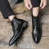Botas de cuero para hombre otoño e invierno Juvenil Británicas de negocios con cordones Puntera puntiaguda Cremallera lateral Novio Boda Zapatos de cuero