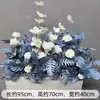 Fundo Azul Florido Festa de Noivado Salão de Casamento Decoração Arranjo Floral Salão de Banquetes Corredor Flores Flores de Seda Enfeites Fileiras de Flores