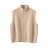 Chaleco de Punto de Cachemira con Cuello Alto Medio para Mujer 2025 Otoño Nuevo Diseño Suéter Simple con Doble Cremallera