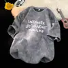 Camiseta Tie-Dye Manga Curta Estilo Americano para Homem, Verão 2026 Nova Estampa de Letras Marca Tendência Ins High Street Solta Gola Redonda Meia Manga