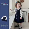 Conjunto de otoño estilo preppy para niña, conjunto de dos piezas de camisa de algodón puro y vestido con chaleco de lazo para bebé, vestido para niño pequeño