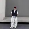 Colete de trabalho masculino, peça de outer wear estilo chinês, casual funcional retrô estilo japonês marca da moda, multi-bolsos, estilo boyfriend, modelagem solta