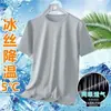 2026 Verão Respirável Esportivo Seda de Gelo Manga Curta Masculino Verão Secagem Rápida Fino Versátil Casual Solto Camiseta Top