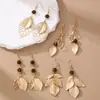 Ez5866 Lujo Ligero Estéreo Hoja Metal Perforado Creativo Nuevos Pendientes para Mujer Cara Larga Adelgazantes Joyería para Niñas