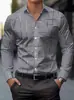 Camisa de manga larga para hombre de comercio exterior de Amazon con estampado de rayas, camisa casual popular, envío directo desde la fábrica de origen