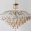 Lustre de cristal galvanizado em ferro forjado estilo francês pós-moderno para sala de estar, hall, quarto, quarto principal, sala de jantar, luz de cristal romântica