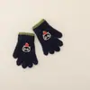 Luvas infantis de desenho animado com etiqueta, luvas de cinco dedos quentes e à prova de frio de inverno, luvas de lã tricotada com blocos de cor de desenho animado, espessadas