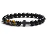 Pulsera de Onyx Negro Mate con Colgante de Cruz Negra, Lapislázuli y Separadores de Plata, Tamaño Ajustable, Joyería Religiosa de Moda, Perfecta para Uso Casual y Espiritual, Regalo Ideal para Hombres y Mujeres