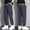 Calças de seda gelada masculinas verão fino masculino pé pacote esportes 2023 nova secagem rápida nove pontos calças casuais masculino marca da moda