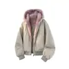 Sidalaitme Marca Americana de Moda Chaqueta de Algodón con Capucha y Cuello de Piel Hombres Mujeres Invierno Engrosada Repelente al Agua Abrigo de Algodón Estilo Pareja Ropa de Abrigo