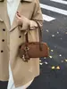 Bolso de Bowling Nuevo Vintage de Cuero Gamuzado Otoño/Invierno 2026, Bolso de Hombro Versátil de Moda Estilo Coreano para Mujer, Bolso de Mano, Bolso de Axila