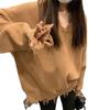 Nuevo suéter de cuello en V para mujer, suelto, de manga larga, estilo perezoso, otoño e invierno 2023, diseño de suéter roto.