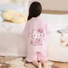 Comercio Exterior Conjunto de Ropa de Casa de Verano para Niñas de Manga Corta de Seda de Hielo Delgado con Dibujos Animados de la Familia Sanrio a Juego para Niñas Pequeñas y Bebés