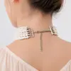 Collar de perlas de imitación de ocho capas exagerado de moda Cadena francesa multicapa apilada para clavícula Retro Cadena de cuentas redondas para mujer