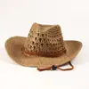 Chapéu de Sol à Prova de Vento Estilo Cowboy Ocidental Retrô com Ponta Oca para Homens e Mulheres, Aba Virada para Cima e Estilo Chapéu de Palha de Praia Personalizado