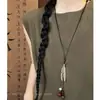 2025 Novo Colar de Pena Retrô Estilo Chinês Feminino Estilo Étnico Boêmio Corrente Longa para Suéter Acessórios com Pingente