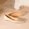Sapatos de Casamento para Gestantes, Sapatos de Noiva Planos, Cor Champanhe, Vestido de Noiva Principal com Cristais 2025, Estilo Dupla Utilização, Salto Baixo, Confortáveis para os Pés