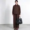 2026 Novo Estilo Conjunto Completo de Roupas de Inverno Femininas Jaqueta de Algodão com Zíper Solta Cintura Elástica Calça de Algodão de Perna Reta Conjunto Plissado