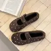 Zapatos planos de boca poco profunda de moda, zapatos de temperamento de lana, versión coreana de otoño, nuevos zapatos Mary Jane para mujer, lunares 2026, velcro mágico