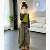 Conjunto Infantil Outono 2026 Novo Estilo Crianças Médias e Grandes Estilo Coreano Falso Duas Peças Blusa de Manga Longa Calça de Perna Larga Conjunto Elegante de Duas Peças