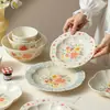 Bol Floral Casero Estilo Chino, Plato de Cerámica, Plato para Frutas, Plato Creativo para Postres, Plato para Snacks, Juego de Vajilla de Cerámica con Color Bajo Esmalte