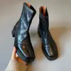 Botines de Cuero Suave con Tacón Grueso Estilo Francés para Mujer Otoño Invierno Botines Individuales Tacón Alto Elásticos Adelgazantes Botas Chelsea