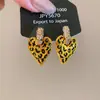 Pendientes de Corazón con Estampado de Leopardo, Aguja de Plata Chapada en Oro Real de 18 Quilates, Pendientes de Lujo Accesible de Gama Alta, Pendientes de Moda Retro Elegantes para Mujer