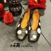 Versión de piel de oveja de diseño exclusivo, zapatos de lunares para mujer, zapatos de abuela de cuero genuino con punta cuadrada, zapatillas planas versátiles casuales