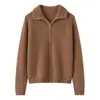Nuevo cárdigan de cachemir para otoño e invierno para mujer, cuello alto, corte holgado, engrosado, top con cremallera, abrigo versátil de punto de cachemir
