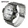 Reloj SANDA para estudiantes, doble pantalla, textura de mezclilla, reloj electrónico multifuncional, reloj electrónico deportivo impermeable transfronterizo
