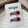 Estilo Coreano Xadrez Doce Menina Presilha de Cabelo Laço Vermelho Aveludado Menina Grampo Lateral Grampo Franja Acessórios de Cabelo