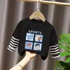 Camiseta Manga Longa Falsa Duas Peças para Meninos Algodão Puro Bonita Estilo Coreano Infantil Solta Novidades 2026 Crianças de Tamanho Médio a Grande Outono Top