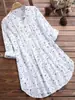 Moda Transfronteriza Elegante Artesanía Estampada Manga Larga Cuello Alto Talla Grande para Mujer Cola de Golondrina Un Botón Primavera y Otoño Camisa Holgada