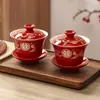 Tazas de Té Boda Tazón y Juego de Palillos Tazón Feliz Cambio de Boca Brindis Juego de Té Par de Tazones Rojo Suministros de Dote de Boda Completo