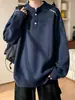 Patrón de escamas de dragón, sudadera con cuello Henley, sudadera bordada para hombre de otoño, corte holgado, capa interior retro, estilo streetwear americano, sin capucha, polo