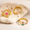 Anillo Estilo Ins Europeo y Americano Hoja Goteo de Aceite Hoja Colorida Lujo Ligero Gama Alta Oro 18K No se Desvanece