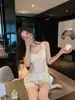 Shorts de Pijama Sexys Estilo Deseo Puro con Tirantes Estilo Francés para Mujer, Ropa de Casa Fresca de Seda de Hielo para Primavera y Verano
