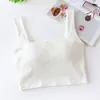 Top Corto de Ombligo con Almohadilla en el Pecho Sujetador de Tirantes Taza Ropa Interior de una Pieza de Cintura Alta Cuello Cuadrado para Usar Debajo