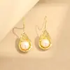 Elegantes Pendientes con Forma de Cuchara Chapados en Oro, Versátiles y Sencillos Pendientes de Perla de Agua Dulce Natural, Pendientes, Ganchos para Orejas para Mujer