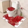 Tapete de Banheiro de Natal Conjunto de Três Peças Tapete Absorvente para Vaso Sanitário Flanela Tapete Antiderrapante para Pia de Banheiro