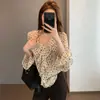 Blusa H0827B de textura plissada suave e delicada estilo francês, tinta fosca, micro-V, babado tridimensional, poá