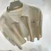 Camisa Relajada de Pana de Canalé Fino Color Beige de Manga Larga para Mujer, Para Capas de Otoño e Invierno, Holgada y Versátil Bordada de Algodón Puro