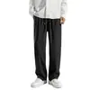 Pantalones Negros para Hombre, Pantalones de Pierna Recta Finos de Seda de Hielo de Verano, Pantalones Sueltos de Nueve Puntos, Pantalones Casuales de Pierna Ancha de Color Sólido Transfronterizos
